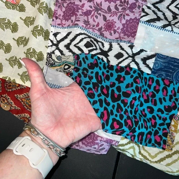 NWOT Ashley Taylor patchwork cotton overalls with pockets One Size Spring - Picture 8 of 10